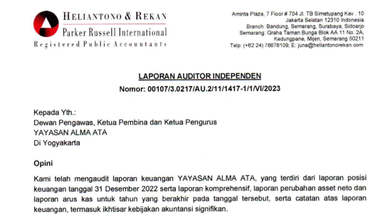 Yayasan Alma Ata kembali Mendapatkan Predikat WTP dalam Audit tahun 2022